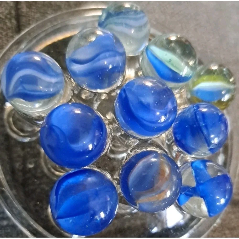 Lot Of 11 Estate Sale Marbles Shades Of Blue Cats Eyes